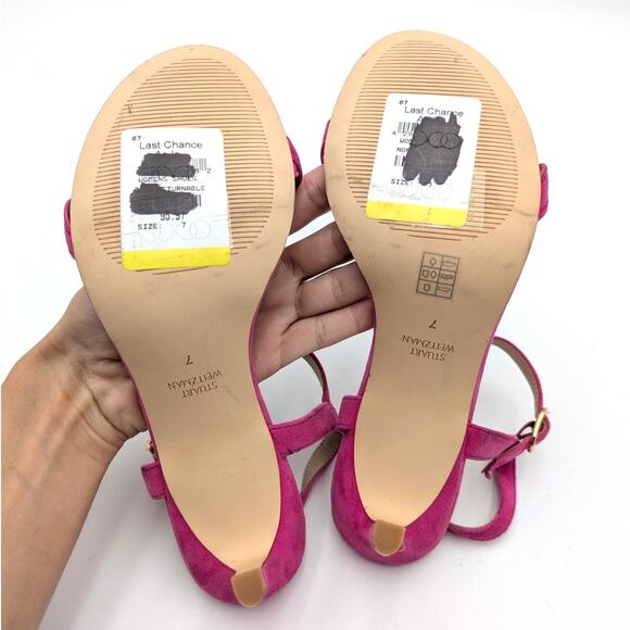 Stuart Weitzman Dancer Twistie 100 Suede Sandal Women's Pink Size US7 EU37.5 - Picture 7 of 10